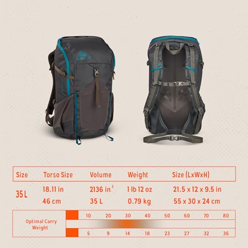 Image of Kelty Asher Backpack, Daypack to Multi-Day Backpacking Capacity, Hiking, Lightweight Travel Pack, Internal Frame (35L Beluga)