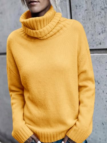 Image of FISACE Womens Oversized Turtleneck Pullover Sweater Cable Knit Sweater Tops | Long Sleeve,Slouchy,Fall,Winter,Lightweight,Loose,Trendy,Casual,Sexy