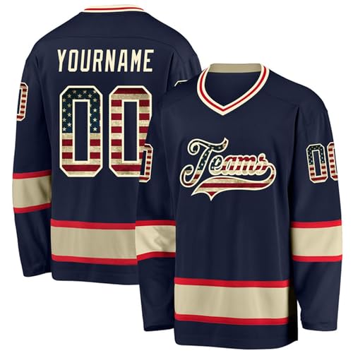Personalized Navy Vintage USA Flag-Cream Hockey Shirt - Custom Men's Ice Hockey Jersey, Team Jersey Gift