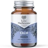 Love Mushrooms Organic Reishi Mushroom Capsules 4,000mg per Serving | High Strength Mushroom Supplement for Calm, Restfulness & Balance | Vegan, Plant Based Food Supplement, UK Made | 60 Capsules