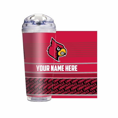 Rico Industries NCAA Louisville Cardinals Primary 24oz Personalized Tumbler W/Hinged Lid - Team Colored Travel Tumbler - Keeps Drinks Cold or Hot