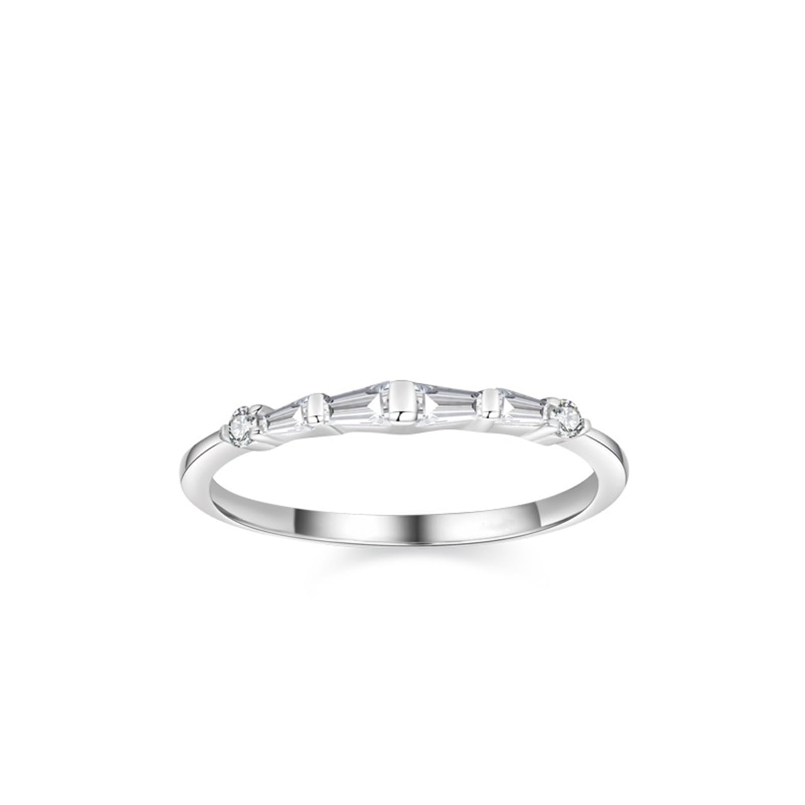Bague Femme Or Blanc 9/14/18 carats, Anneau Empilable Incrusté de Diamant Trapèze, Bague Fine Or Véritable