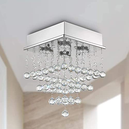 Image of CRYSTA WORLD Raindrop K9 Crystal Modern Chandelier for Living Room /Bedroom /Hall, (Square, L14 /W14 /H18')