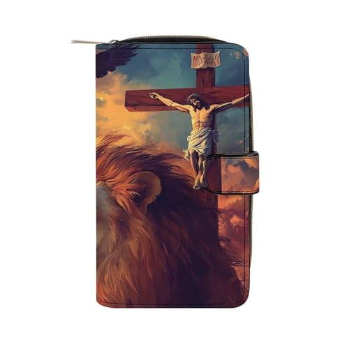 Christian Lion Of Judah Ea-gle Long Wallet PU Leather Credit Card Holder Durable Zippered Purse Clutch Wallet