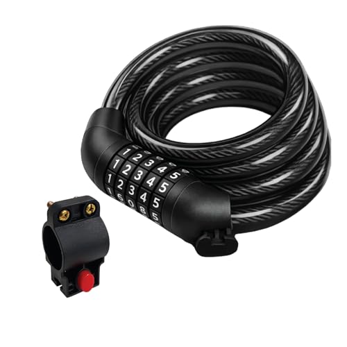 Image of Robustt 5 Digit Resettable Combination Lock with Mounting Bracket (Pack of 2) 1.2m Long, 10mm Thick Cut-Resistant Braided Steel with PVC Coating | Keyless Number Lock for Cycle, Bike, Helmet & Gate