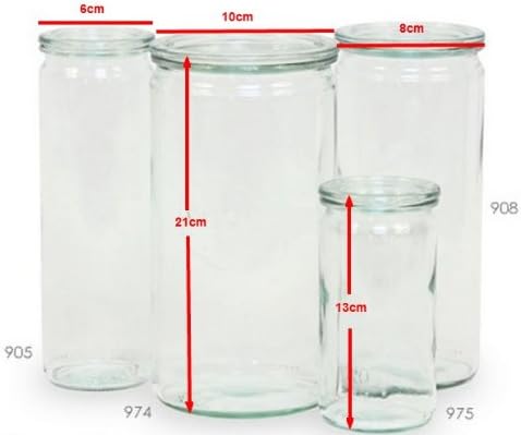 SET OF SIX Large 1040ml Weck Cylinder Jars 21cm high. German Made Classic Design. Model 908