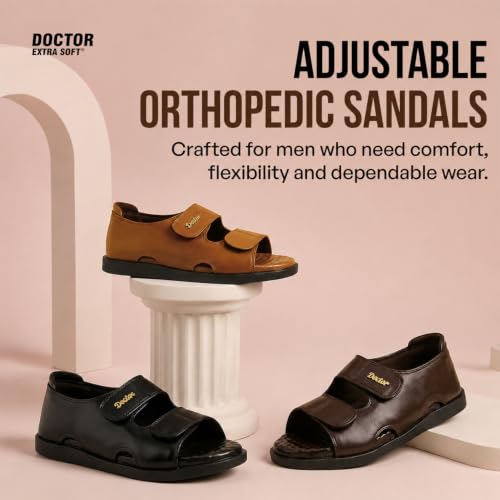 Image of DOCTOR EXTRA SOFT Orthopedic Diabetic Comfortable Dr Sole Footwear Daily Use Casual Wear Stylish Black Cushioned Adjustable Strap Sandals for Men's-Gents &Boy's L-10