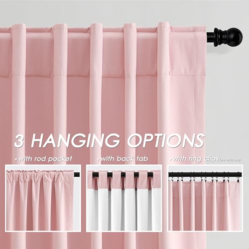 Image of Nanspring Pink 100% Blackout Linen Curtains 84 Inch Length 2 Panels Set for Bedroom Back Tab Modern Farmhouse Decor Black Out Girl Curtain for Living Room Office Thermal Insulated Drapes 52x84
