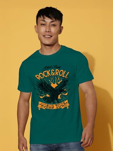 Image of Veirdo Regular Fit Half Sleeves Round Neck Typographic Printed Pure Cotton T-Shirt for Men (Available Colors: Black, Navy, Swan White, & White) (Sizes: S to 2XL)