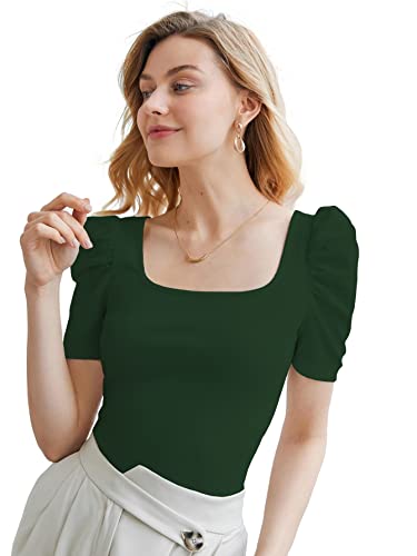 Image of Shasmi Women's & Girl's Polyester Pleated High Neck Short Puff Sleeve Ruched Bust Solid Regular Fit Top