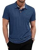TARAINYA Polo Hombre Algodón Manga Corta Poloshirt con Bolsillo Verano para Oficina Ocio y Golf Azul Oscuro L