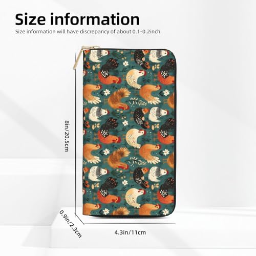 Flower Cute Chicken Print Wallet Women Men, Long PU Leather Wallets for Women, Cute Womens Travel Wallet Purse Pouch with Zipper Pocket3