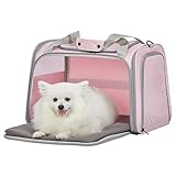 PETSFIT Cat Carrier for Large Cats, Dog Carriers for Small Dogs Under 25 Lbs, Soft Pet Carrier, Cat Crates for Indoor Cats with Cozy Extendable Mat (Large, Pink)