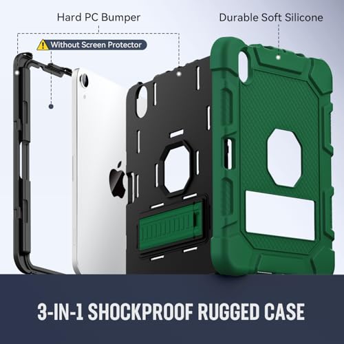 Image of Azzsy Case for iPad mini 7 A17 Pro 2024 / iPad mini 6 2021 8.3 Inch, Heavy Duty Shockproof Rugged Protective Case for iPad mini 7th /6th Generation 8.3 inch, Alpine Green