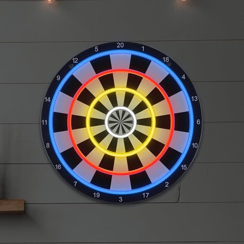 BITILLUM LED Light Up Dartboard with Safe Suction Cup Darts LED Dartboard with Backlight for Kids Teens & Adults USB Powered Game Room Wall Decor for Family Fun (Black&White 15.8 * 15.8Inches)