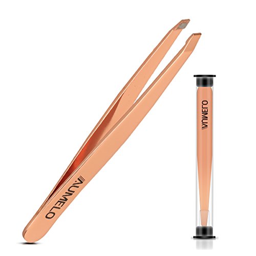 AUMELO Slant Eyebrow Tweezers - Professional Stainless Steel Slant Tip Tweezer - Precision Eyebrow Tweezers for Your Beauty - Rose Gold