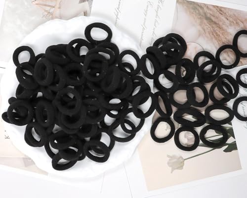 Image of 120 Pcs Baby Hair Ties, Cotton Toddler Hair Ties for Girls and Kids, Multicolor Small Seamless Hair Bands Elastic Ponytail Holders,Black