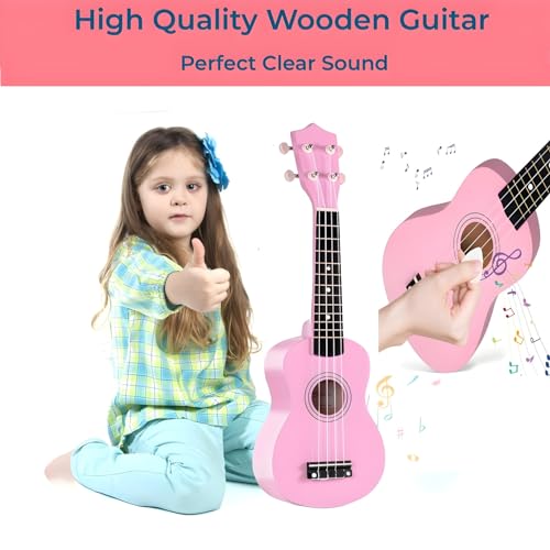 Image of Jakeloo 21 Inch Wooden Acoustic Guitar for Toddler, Kids Guitar Toy, Musical Instrument, Ideal for 3-9 Year Old Boys Girls, Pink