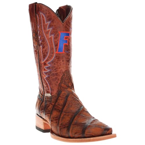 Image of Vaccari Men's Cooper Genuine Exotic Print Leather & NCAA League Embroidery Broad Square Toe Cowboy Boots