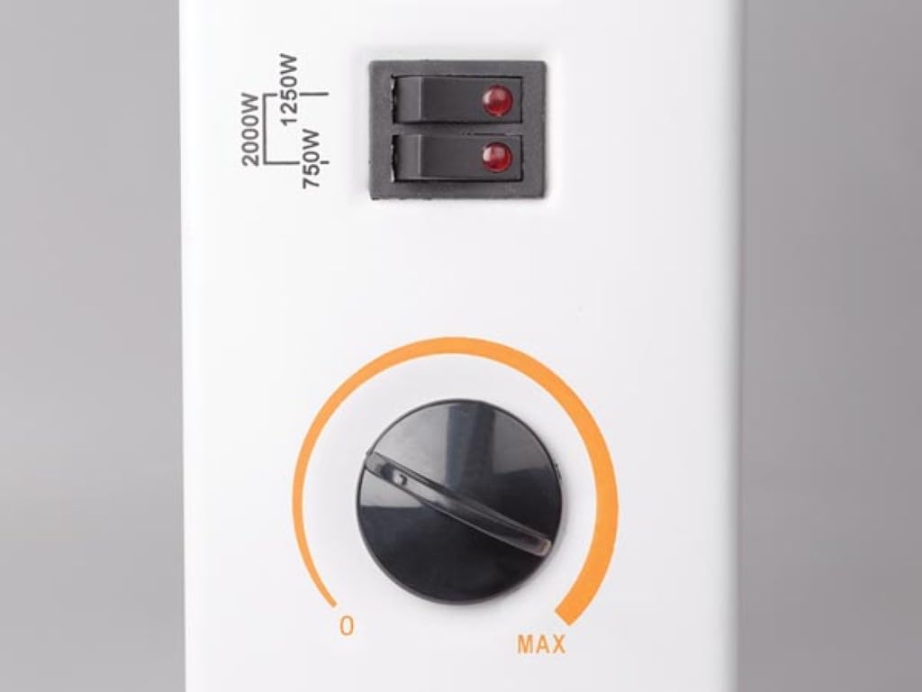 Perel Calefactor convector 2000W, convector eléctrico con 3 niveles de calor, termostato, IP20 protección contra sobrecalentamiento, portátil o montaje mural para estancias hasta 60 m³