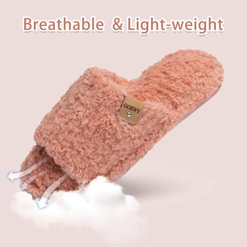 Image of GOEWY Fuzzy Open Toe Slippers for Women Indoor Cozy Memory Foam Slip On House Slides Shoes Gifts for Womens Her Mom