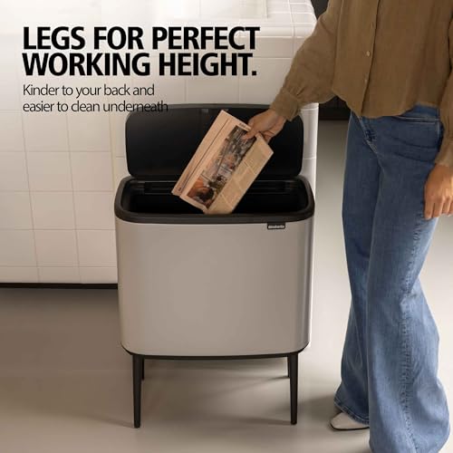 Image of Brabantia Bo Touch Bin Hi 7.9 Gallon /36L (Soft Gray), Compact Trash Can for Kitchen, Soft-Touch Garbage Can with Removable Inner Container and Raised Base