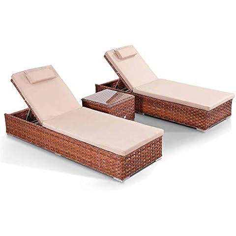 Club Rattan Soak Sun Loungers with Side Table in Wide Brown Rattan Cover