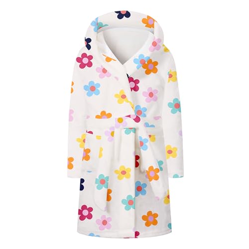 Image of Umeyda Girls Fleece Hooded Robes, Warm Printed Bath Robe for Kids Soft Fuzzy Bathrobe for Gifts