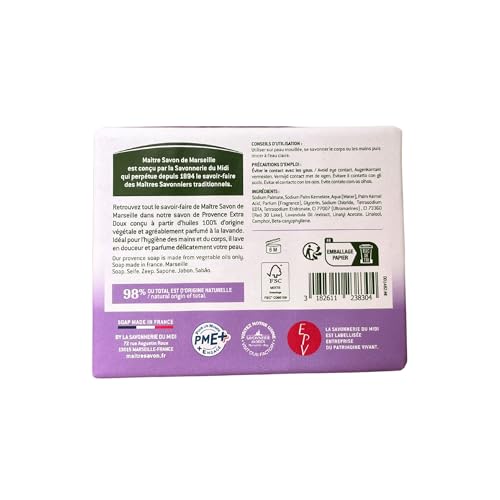 Maître Savon de Marseille - Provence-Seife Lavendel – Extra Mild – 2x100g – 99% Natürliche Inhaltsstoffe – Hände & Körper