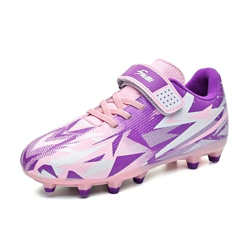 Irtaru Boys Girls Soccer Cleats Kids Soccer Shoes for Little/Big Kid Outdoor Indoor Firm Trainning Ground Athletic 1 Big Kid Pink