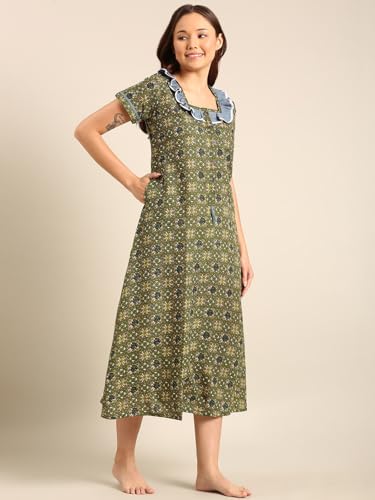 Image of Rupa Jon Aishwarya Women Full Length Printed Nighty in Premium Cotton Blend Fabric, Night Dress, Maxi Nighty for Comfortable Everyday Wear
