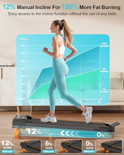 Image of Rayspace Walking Pad with 12% Incline /Adjustable Height, Upgraded 3.5HP Walking Pad with Handle Bar, 4 in 1 Foldable Under Desk Treadmill, Electric Portable Treadmills for Home 350LBS, LED Display