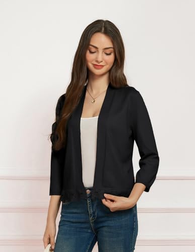 GRACE KARIN Women 3/4 Sleeve Cropped Cardigan Open Front V Neck Lace Lightweight Bolero Short Shrugs 2025 Summer3