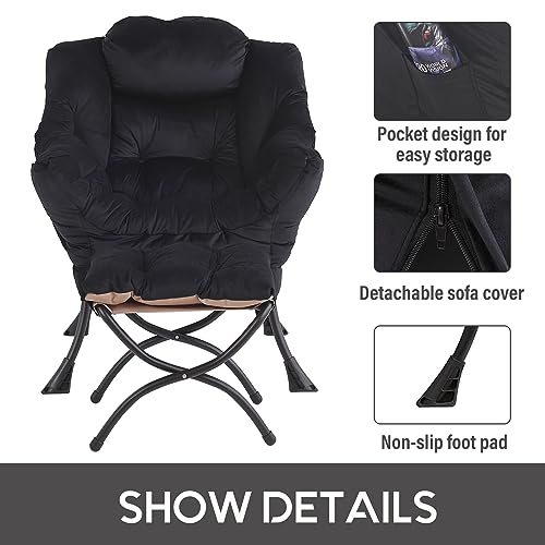 Image of LITA Lazy Chair with Ottoman, Modern Accent Leisure Upholstered Sofa Chair, Contemporary Lounge Reading Chairs with Armrests and a Side Pocket for Living Room, Bedroom & Small Space, Black