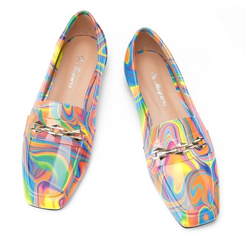 Image of Oh Mispares Womens Loafers Square Toe Low Heel Penny Loafers Fashion Comfortable Slip on Flats Casual Dressy Shoes for Women Work Office Patent Leather