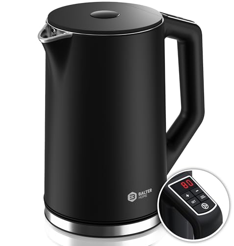 BALTER Edelstahl Wasserkocher mit Temperatureinstellung, 40°C-100°C, Doppelwand, BPA frei, leise & kabellos, Kettle, Teekocher mit Temperaturwahl, 1.5L, 2200W, Schwarz BALTER Edelstahl Wasserkocher mit Temperatureinstellung, 40°C-100°C, Doppelwand, BPA frei, leise & kabellos, Kettle, Teekocher mit Temperaturwahl, 1.5L, 2200W, Schwarz