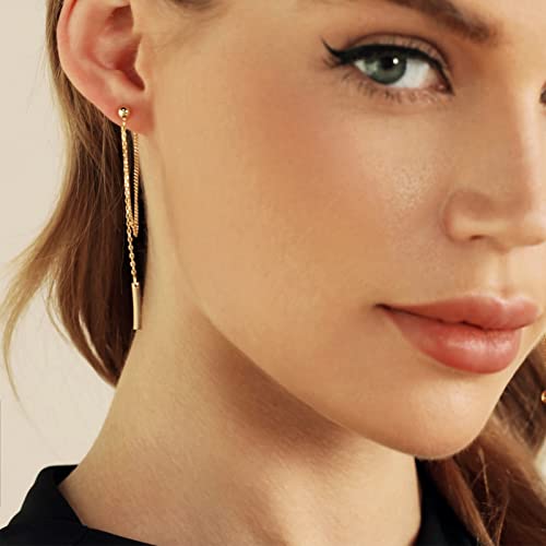 Chain Earrings for Women 18K Gold Plated Dainty Bar Drop Dangle Earrings Long Threader Earring Hypoallergenic Line Dangly Jewelry Gift for Teen Girls3
