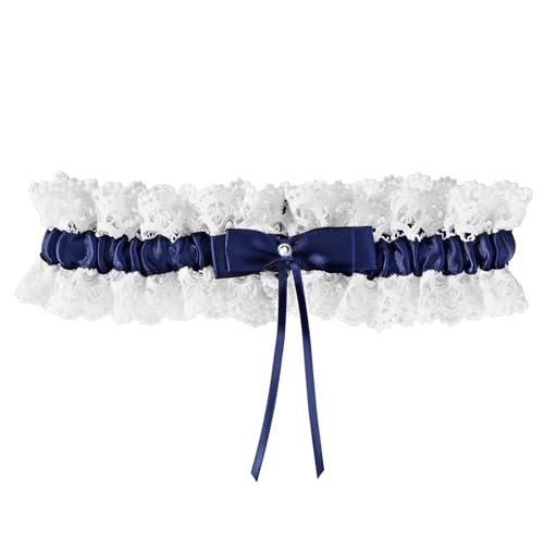 Image of Gosknor Bridal Wedding Garter, Lace Elastic Bow Leg Thigh Garter Belt Wedding Accessory for Women Girls Bride Shower Party