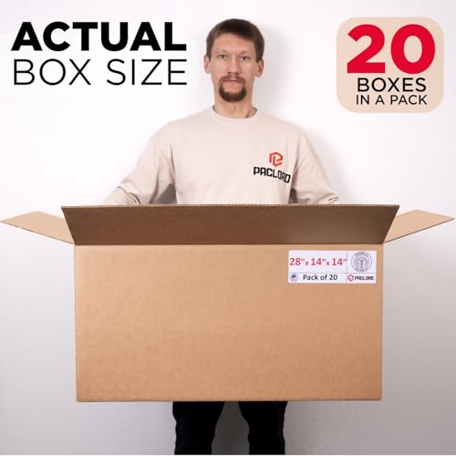 Image of Large Cardboard Boxes 28 inchL x 14 inchW x 14 inchH (Pack of 20) - USA-Made Packing Boxes for Moving, Shipping, or Storage - USPS, UPS, FedEx Approved - Professional Packing Supplies for Moving | USA-Made Packing Boxes for Moving, Shipping, or Storage - USPS, UPS, FedEx Approved - Professional Packing Supplies