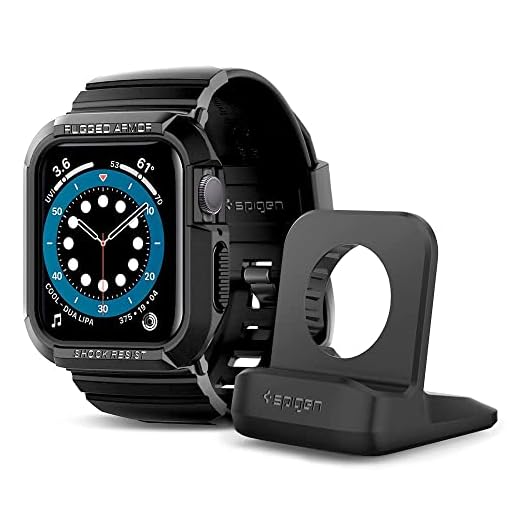 Spigen Rugged Armor Pro Case with Band and S350 Stand Designed for Apple Watch Series 7 (45mm) and Series 6/SE/5/4 (44mm) - Black