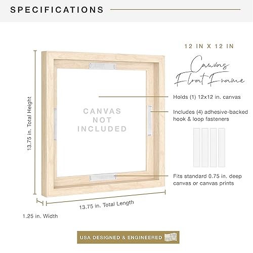 Image of MCS Canvas Float Frames 12x12 Frame, Natural Woodgrain Square for Finished Canvases, Vertical & Horizontal Wall for Canvas Paintings (1-Pack)