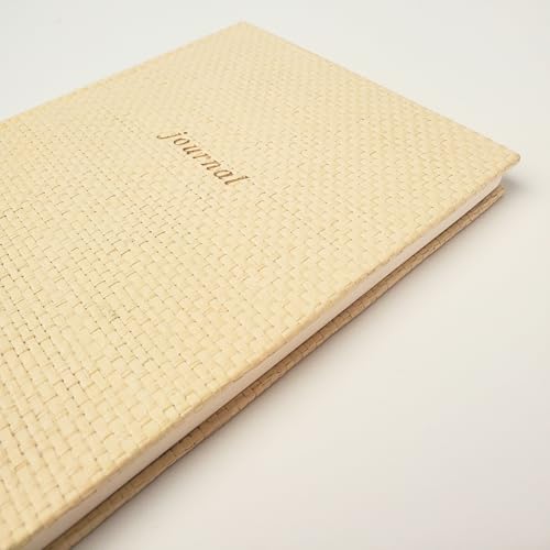 Image of Punch Studio Cobalt Coast 192 Page Woven Hardcover Journal with Gold Foil Accents and Ribbon Bookmark, 6 inch x 8.5 inch, Natural Sand