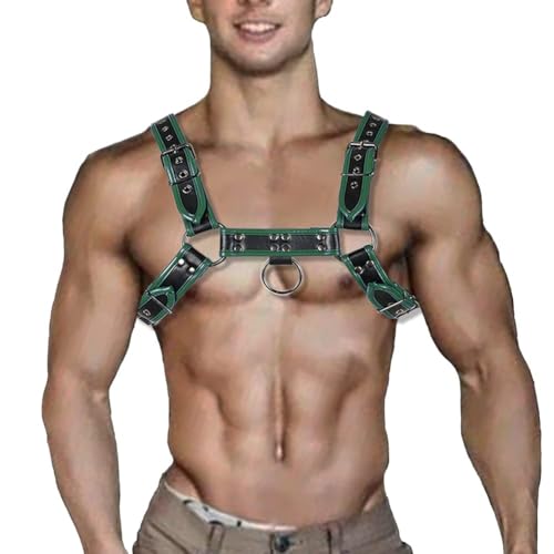 Punk PU Leather Harness for Man Adjustable Leather Harness Body Chest Half Harness Punk Belt Clubwear Costume (Green)