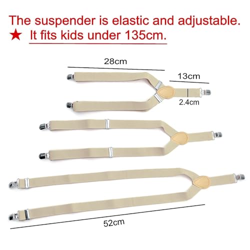 JZK Champagner beige fliege und hosenträger set kinder unter 135 cm, Y-Form 3 Clip Verstellbare Hosenträger mit Fliege für kleine Jungen und Mädchen Für Hochzeit Party und Kostüm