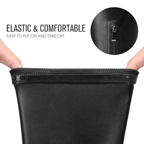 Knee High Boots for Women - Square Toe Platform Chunky Heel Tall Boots with Side Zipper, Stretchy Leather Fashion Gogo Boots4