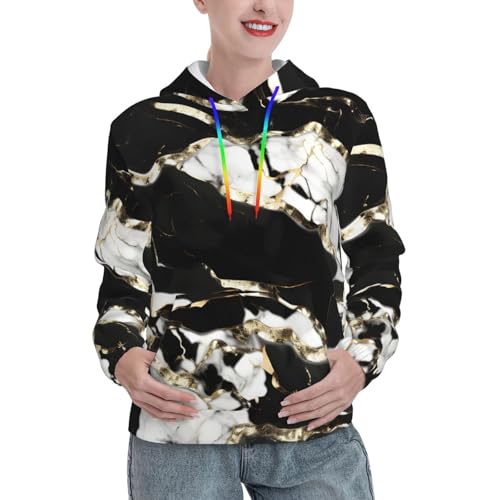 Sweat à capuche imprimé texture marbre noir et blanc EdWal ajusté à coupe moderne pour femme