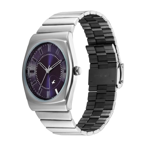 Image of Fastrack Stunners XI with Quartz Analog Dark Purple Dial Silver Stainless Steel Strap Watch for Men - 38212SM02