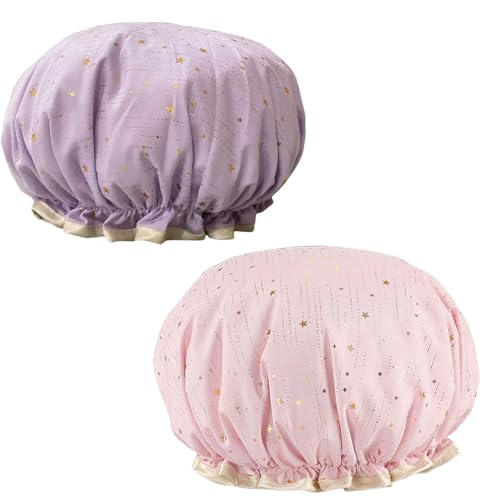 2 Gorros De Ducha Para Mujer: Gorro De Ducha Reutilizable, Impermeable, Forro De Satén Flexible, Gorro De Ducha Grande Y Ancho, Ajustable, Elegante Gorro Para El Pelo, Para Pelo Largo Y Corto