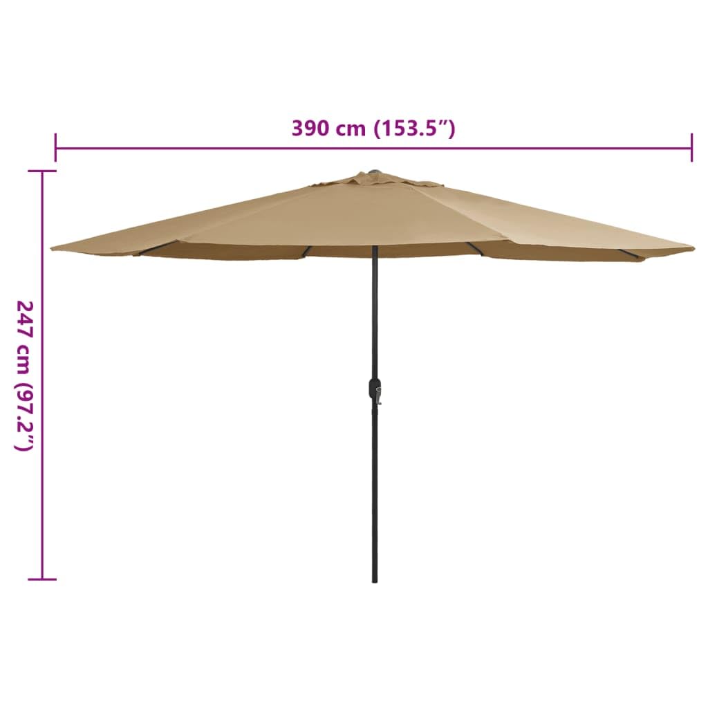 Parasol ogrodowy, parasol przeciwsłoneczny, baldachim do ogrodu, na zewnątrz, na patio, z metalowym słupkiem, 390 cm, kolor taupe