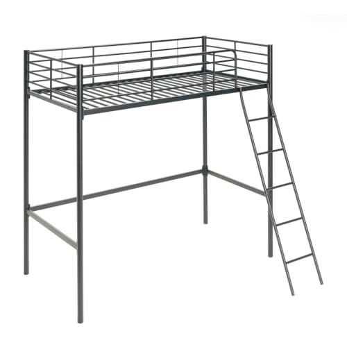 Befara Cama Alta Negra Neru 90x190 cm | Acero Robusto, Diseño Moderno y Seguro con Barandillas - Negro